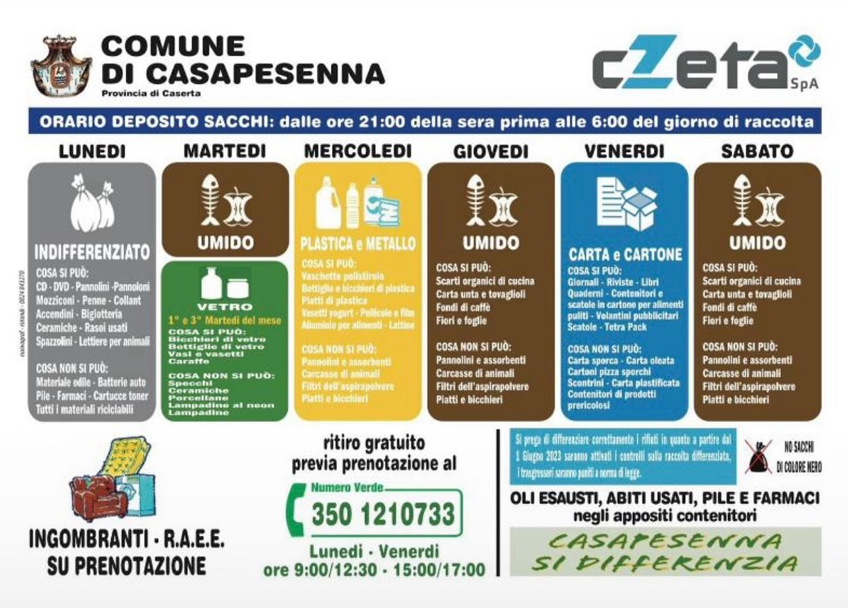 Calendario per la raccolta differenziata 